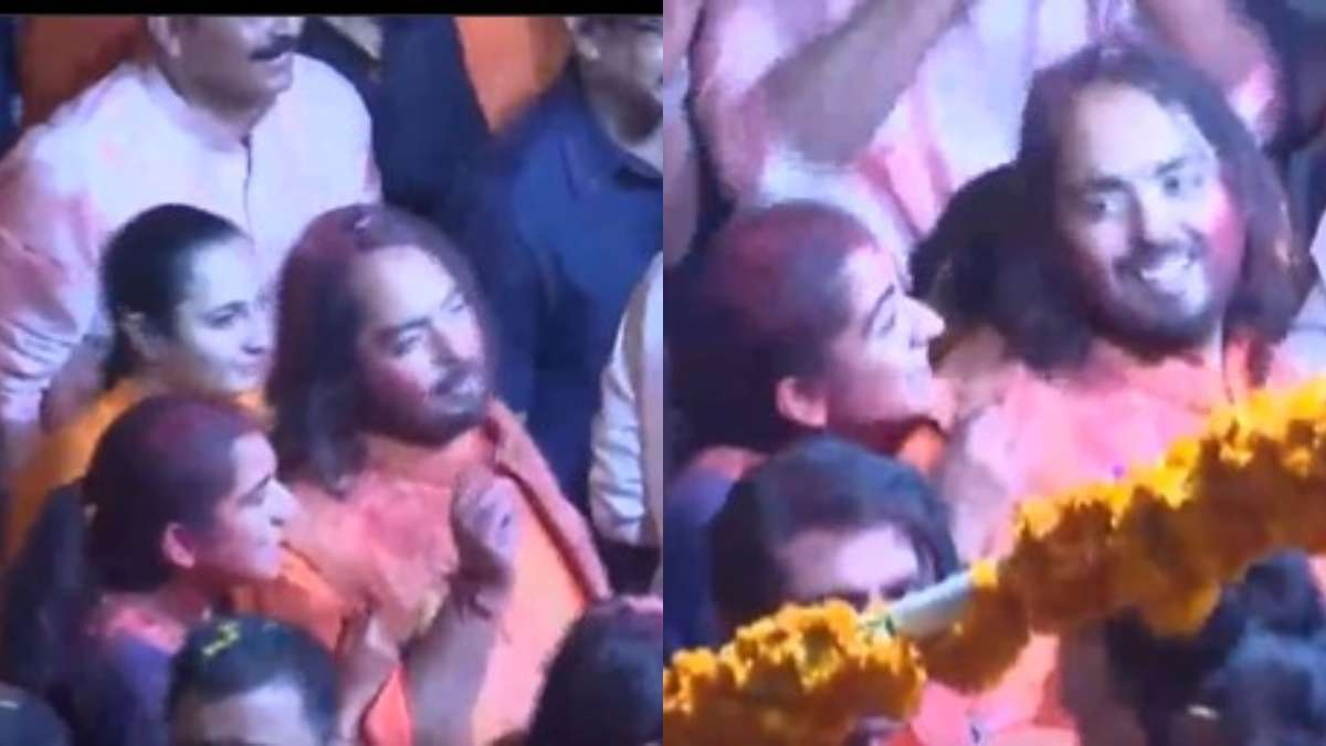 Anant Ambani and Radhika Merchant dancing during Ganpati Visarjan 2024 with the Ambani family, accompanied by Bollywood celebrities at a vibrant immersion ceremony.